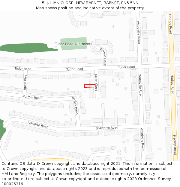 5, JULIAN CLOSE, NEW BARNET, BARNET, EN5 5NN: Location map and indicative extent of plot