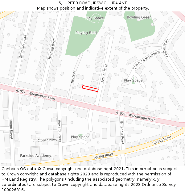 5, JUPITER ROAD, IPSWICH, IP4 4NT: Location map and indicative extent of plot