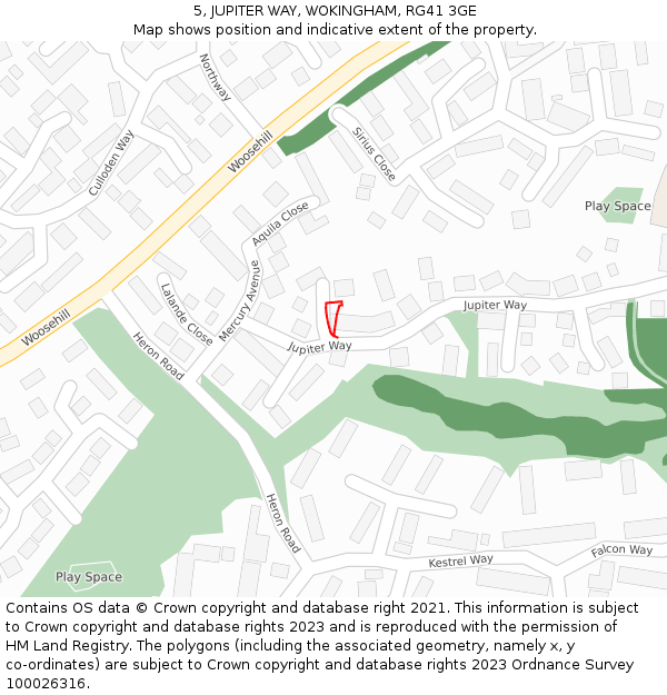 5, JUPITER WAY, WOKINGHAM, RG41 3GE: Location map and indicative extent of plot