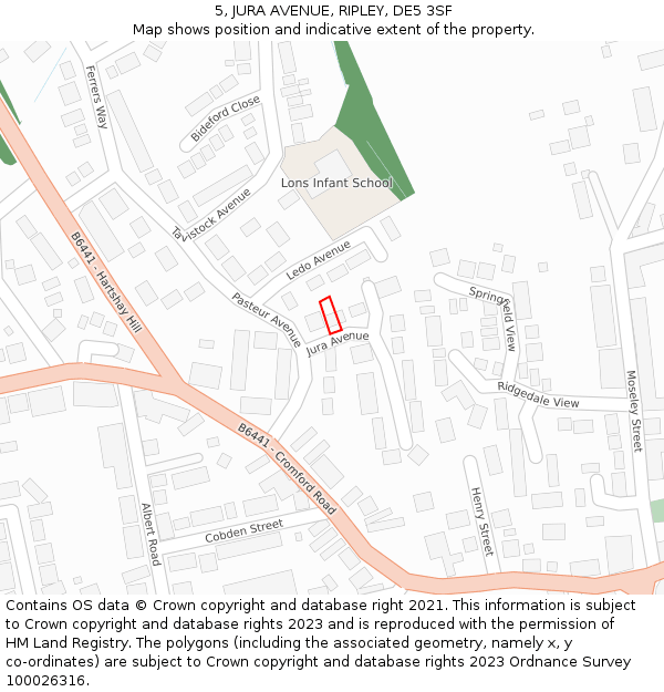 5, JURA AVENUE, RIPLEY, DE5 3SF: Location map and indicative extent of plot