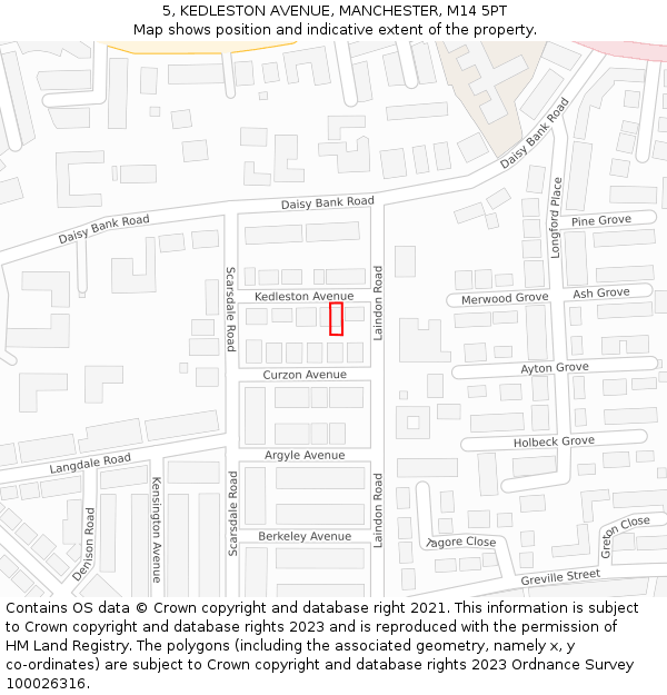 5, KEDLESTON AVENUE, MANCHESTER, M14 5PT: Location map and indicative extent of plot
