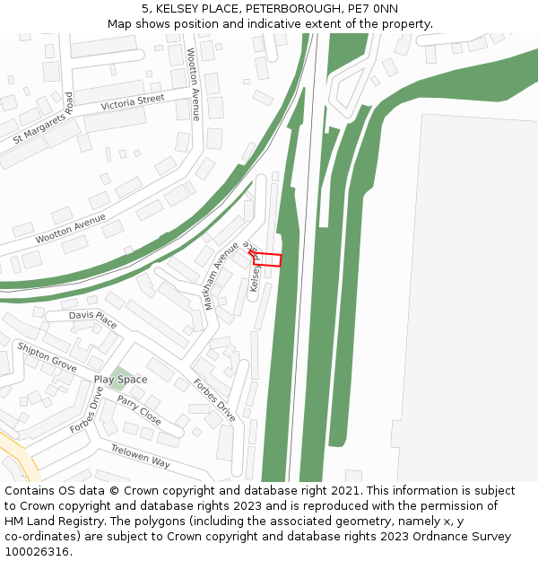 5, KELSEY PLACE, PETERBOROUGH, PE7 0NN: Location map and indicative extent of plot