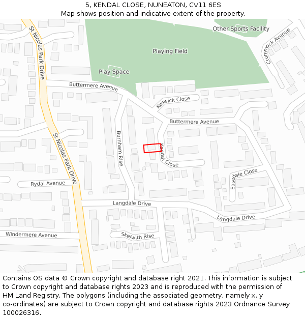 5, KENDAL CLOSE, NUNEATON, CV11 6ES: Location map and indicative extent of plot