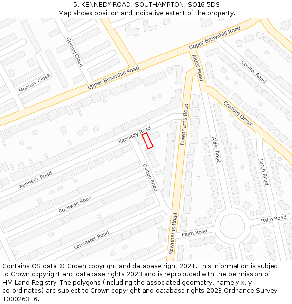 5, KENNEDY ROAD, SOUTHAMPTON, SO16 5DS: Location map and indicative extent of plot