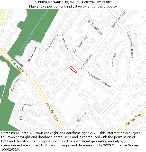 5, KERSLEY GARDENS, SOUTHAMPTON, SO19 8BT: Location map and indicative extent of plot