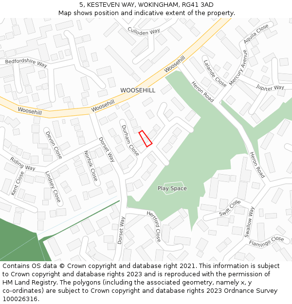 5, KESTEVEN WAY, WOKINGHAM, RG41 3AD: Location map and indicative extent of plot