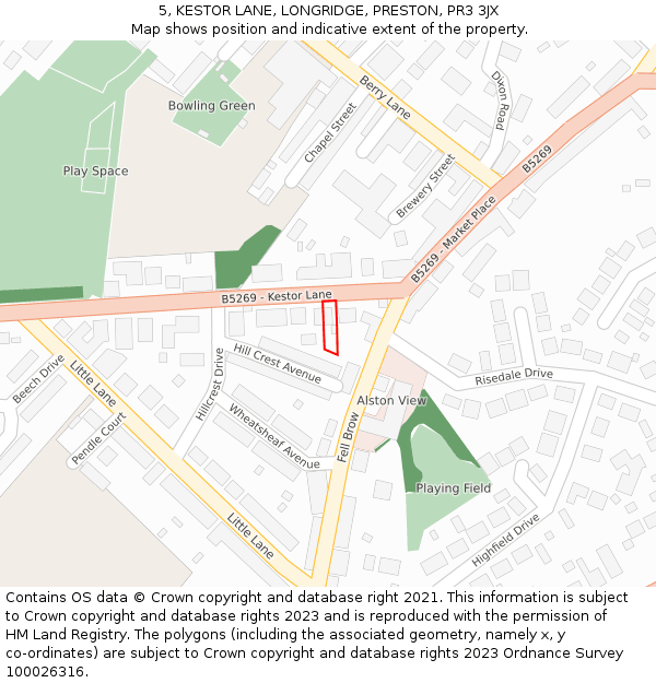 5, KESTOR LANE, LONGRIDGE, PRESTON, PR3 3JX: Location map and indicative extent of plot