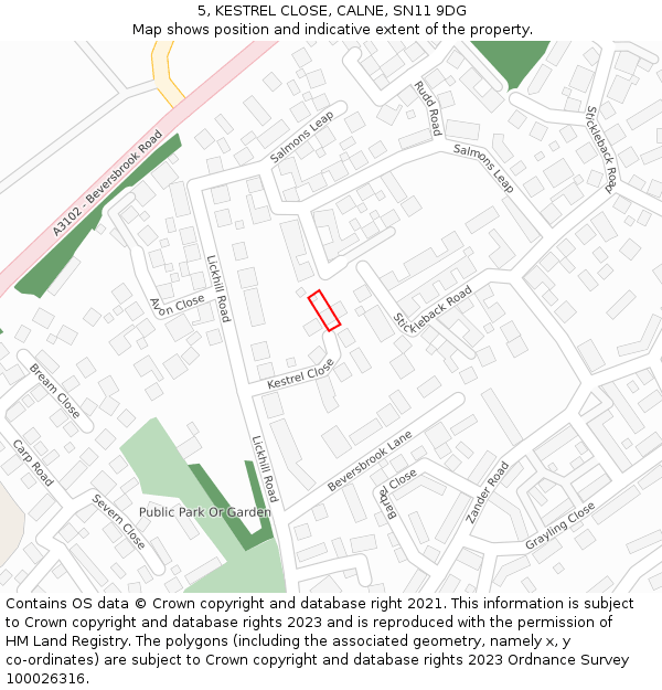 5, KESTREL CLOSE, CALNE, SN11 9DG: Location map and indicative extent of plot