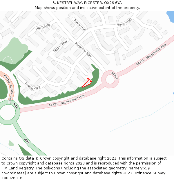 5, KESTREL WAY, BICESTER, OX26 6YA: Location map and indicative extent of plot
