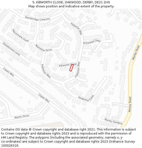 5, KIBWORTH CLOSE, OAKWOOD, DERBY, DE21 2HS: Location map and indicative extent of plot
