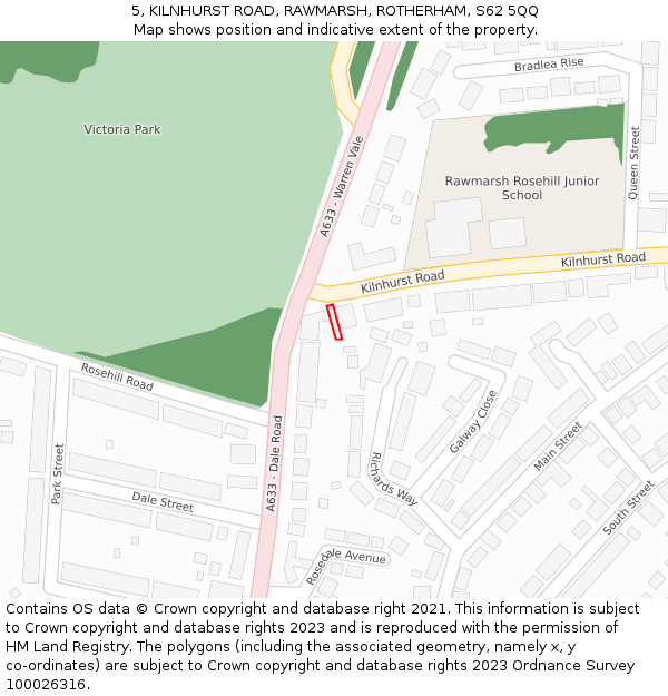 5, KILNHURST ROAD, RAWMARSH, ROTHERHAM, S62 5QQ: Location map and indicative extent of plot