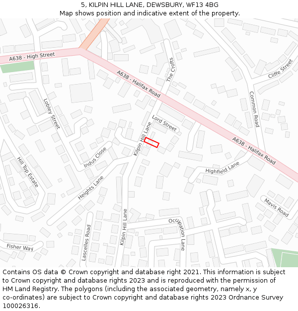 5, KILPIN HILL LANE, DEWSBURY, WF13 4BG: Location map and indicative extent of plot