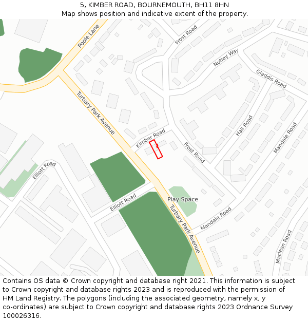 5, KIMBER ROAD, BOURNEMOUTH, BH11 8HN: Location map and indicative extent of plot