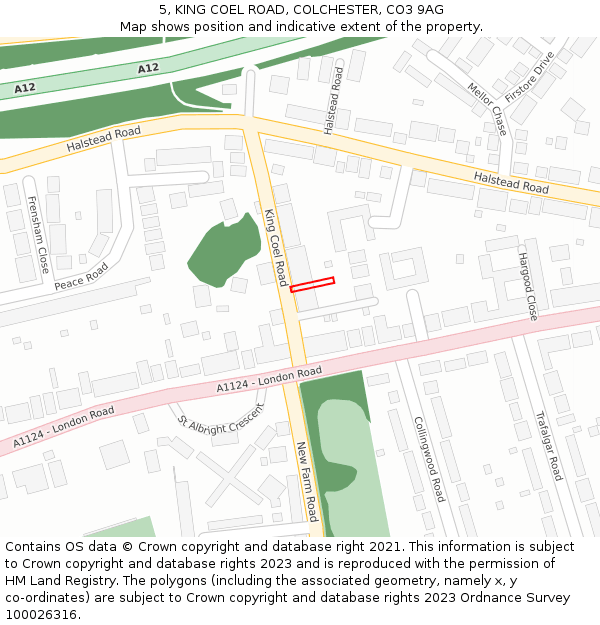 5, KING COEL ROAD, COLCHESTER, CO3 9AG: Location map and indicative extent of plot