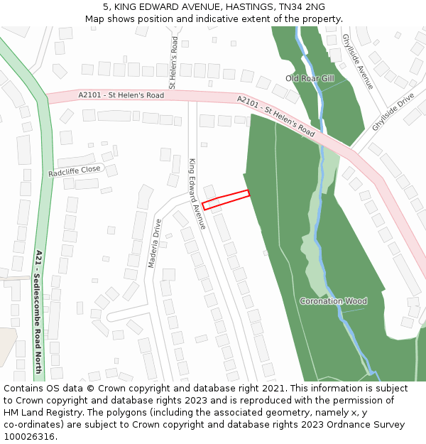 5, KING EDWARD AVENUE, HASTINGS, TN34 2NG: Location map and indicative extent of plot