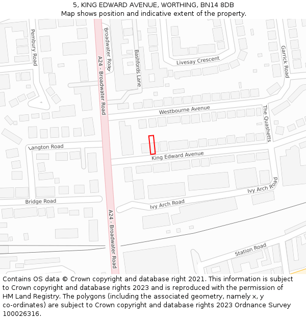 5, KING EDWARD AVENUE, WORTHING, BN14 8DB: Location map and indicative extent of plot