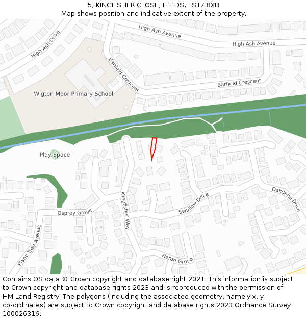 5, KINGFISHER CLOSE, LEEDS, LS17 8XB: Location map and indicative extent of plot