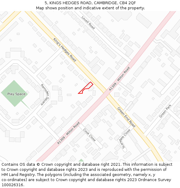 5, KINGS HEDGES ROAD, CAMBRIDGE, CB4 2QF: Location map and indicative extent of plot