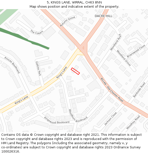 5, KINGS LANE, WIRRAL, CH63 8NN: Location map and indicative extent of plot