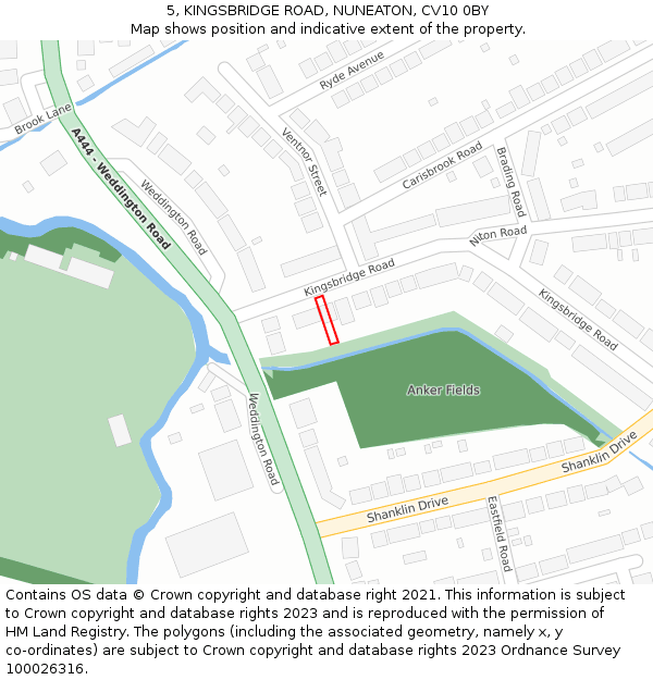 5, KINGSBRIDGE ROAD, NUNEATON, CV10 0BY: Location map and indicative extent of plot