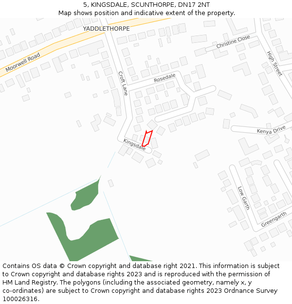 5, KINGSDALE, SCUNTHORPE, DN17 2NT: Location map and indicative extent of plot