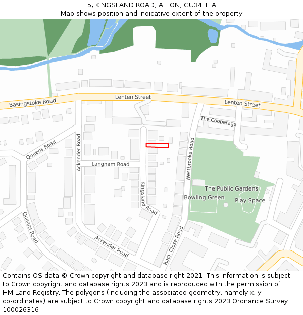 5, KINGSLAND ROAD, ALTON, GU34 1LA: Location map and indicative extent of plot
