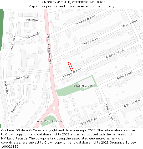 5, KINGSLEY AVENUE, KETTERING, NN16 9ER: Location map and indicative extent of plot