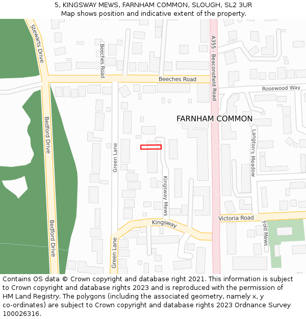 5, KINGSWAY MEWS, FARNHAM COMMON, SLOUGH, SL2 3UR: Location map and indicative extent of plot