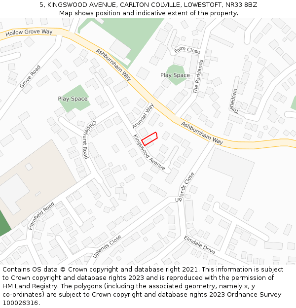 5, KINGSWOOD AVENUE, CARLTON COLVILLE, LOWESTOFT, NR33 8BZ: Location map and indicative extent of plot