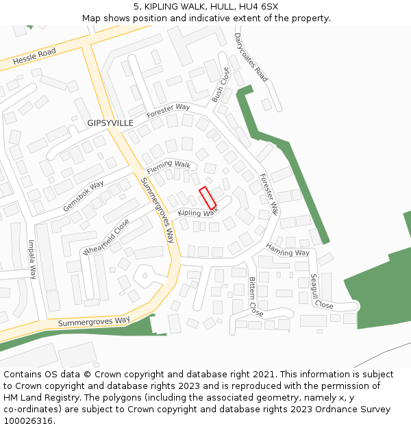 5, KIPLING WALK, HULL, HU4 6SX: Location map and indicative extent of plot