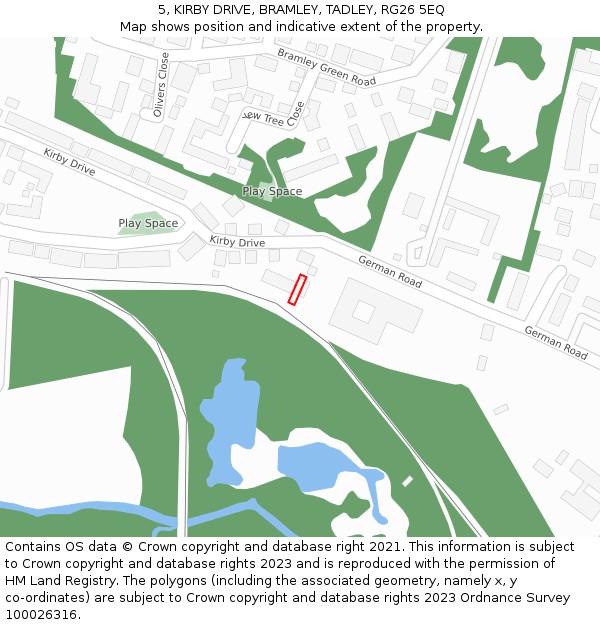 5, KIRBY DRIVE, BRAMLEY, TADLEY, RG26 5EQ: Location map and indicative extent of plot