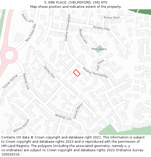 5, KIRK PLACE, CHELMSFORD, CM2 6TN: Location map and indicative extent of plot