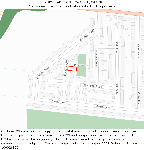 5, KIRKSTEAD CLOSE, CARLISLE, CA2 7RE: Location map and indicative extent of plot