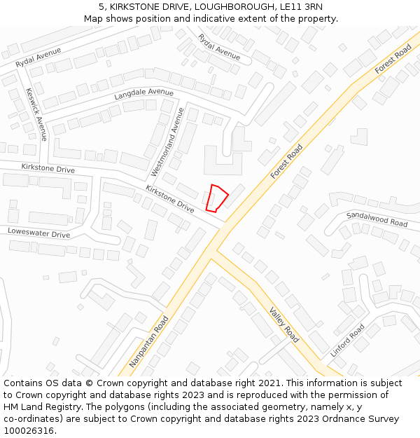 5, KIRKSTONE DRIVE, LOUGHBOROUGH, LE11 3RN: Location map and indicative extent of plot