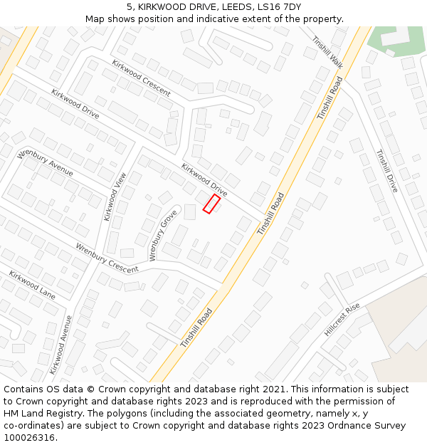 5, KIRKWOOD DRIVE, LEEDS, LS16 7DY: Location map and indicative extent of plot