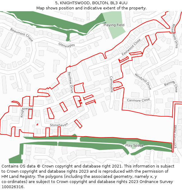 5, KNIGHTSWOOD, BOLTON, BL3 4UU: Location map and indicative extent of plot