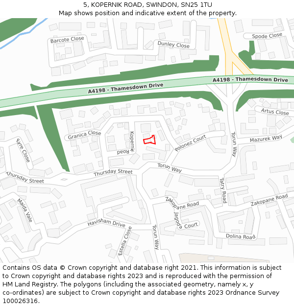 5, KOPERNIK ROAD, SWINDON, SN25 1TU: Location map and indicative extent of plot