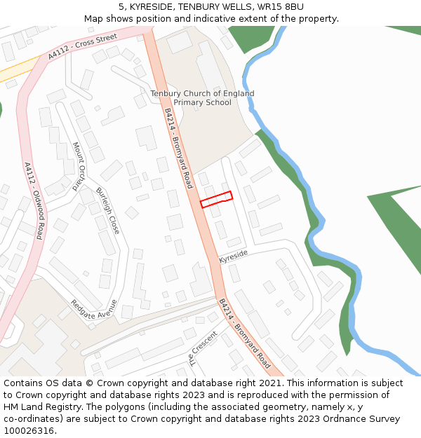 5, KYRESIDE, TENBURY WELLS, WR15 8BU: Location map and indicative extent of plot