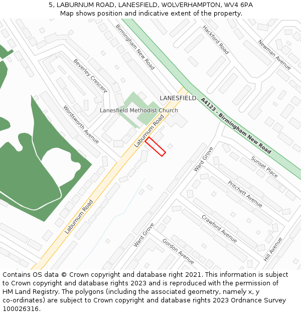 5, LABURNUM ROAD, LANESFIELD, WOLVERHAMPTON, WV4 6PA: Location map and indicative extent of plot