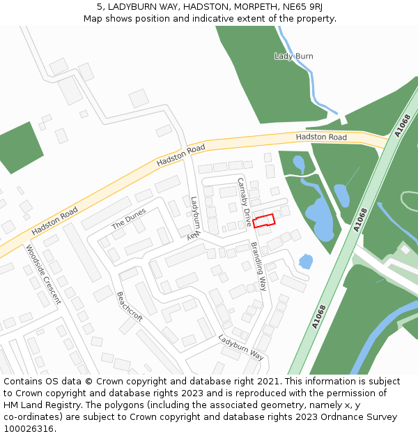 5, LADYBURN WAY, HADSTON, MORPETH, NE65 9RJ: Location map and indicative extent of plot