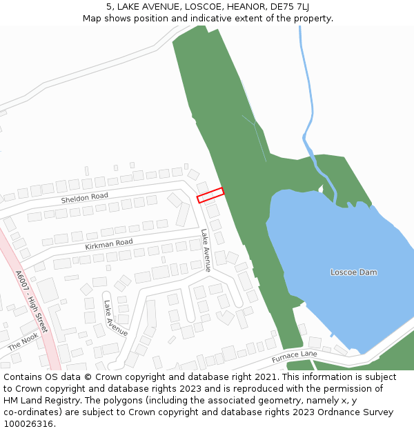 5, LAKE AVENUE, LOSCOE, HEANOR, DE75 7LJ: Location map and indicative extent of plot