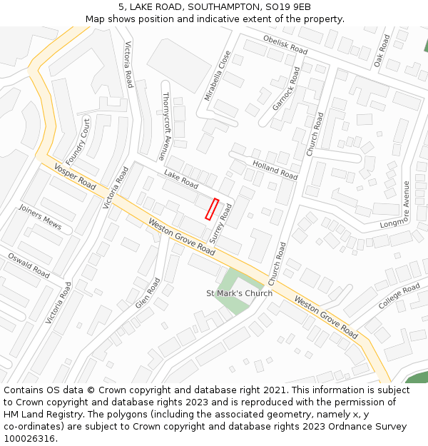 5, LAKE ROAD, SOUTHAMPTON, SO19 9EB: Location map and indicative extent of plot