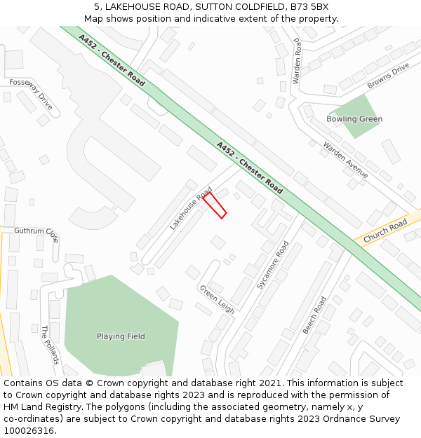 5, LAKEHOUSE ROAD, SUTTON COLDFIELD, B73 5BX: Location map and indicative extent of plot