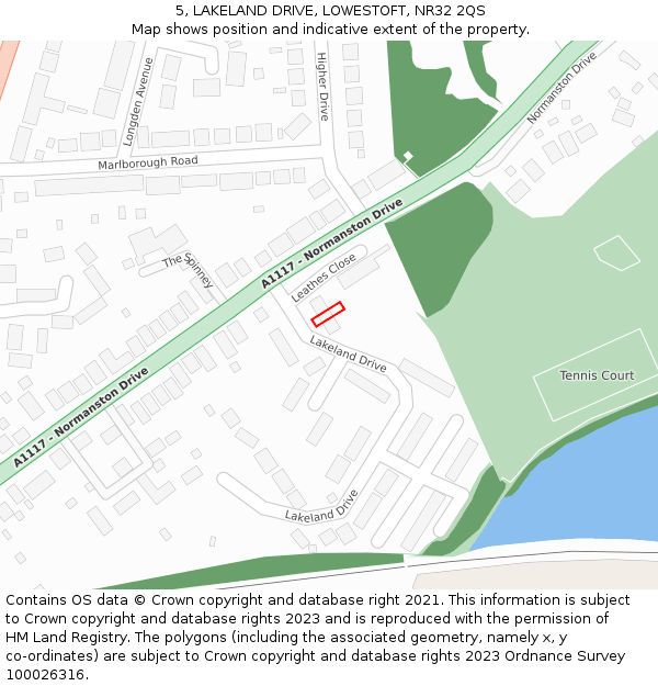 5, LAKELAND DRIVE, LOWESTOFT, NR32 2QS: Location map and indicative extent of plot