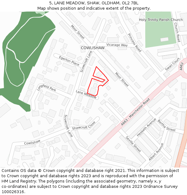 5, LANE MEADOW, SHAW, OLDHAM, OL2 7BL: Location map and indicative extent of plot
