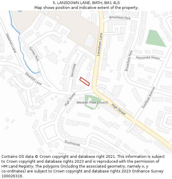5, LANSDOWN LANE, BATH, BA1 4LS: Location map and indicative extent of plot