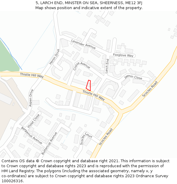 5, LARCH END, MINSTER ON SEA, SHEERNESS, ME12 3FJ: Location map and indicative extent of plot