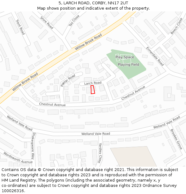5, LARCH ROAD, CORBY, NN17 2UT: Location map and indicative extent of plot
