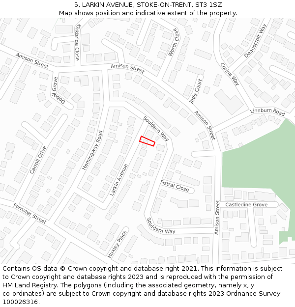 5, LARKIN AVENUE, STOKE-ON-TRENT, ST3 1SZ: Location map and indicative extent of plot