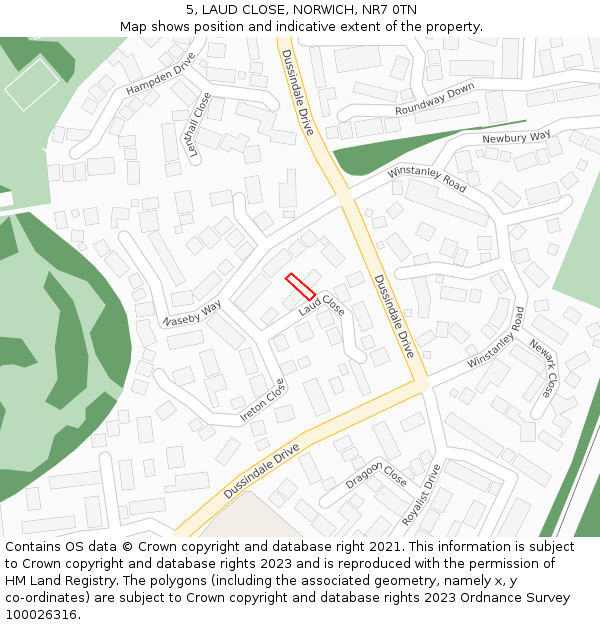 5, LAUD CLOSE, NORWICH, NR7 0TN: Location map and indicative extent of plot